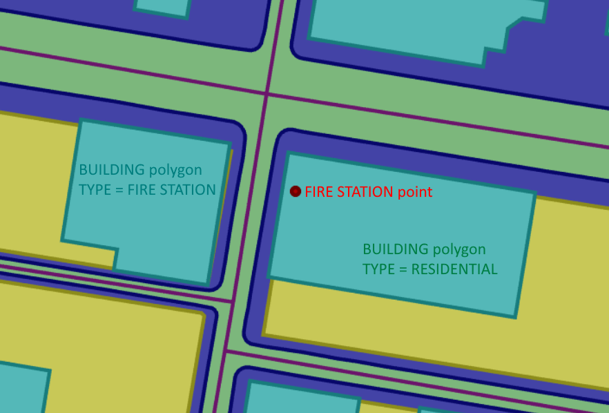 A Fire Station point in a Residential Building rather than the Fire Station next to it.